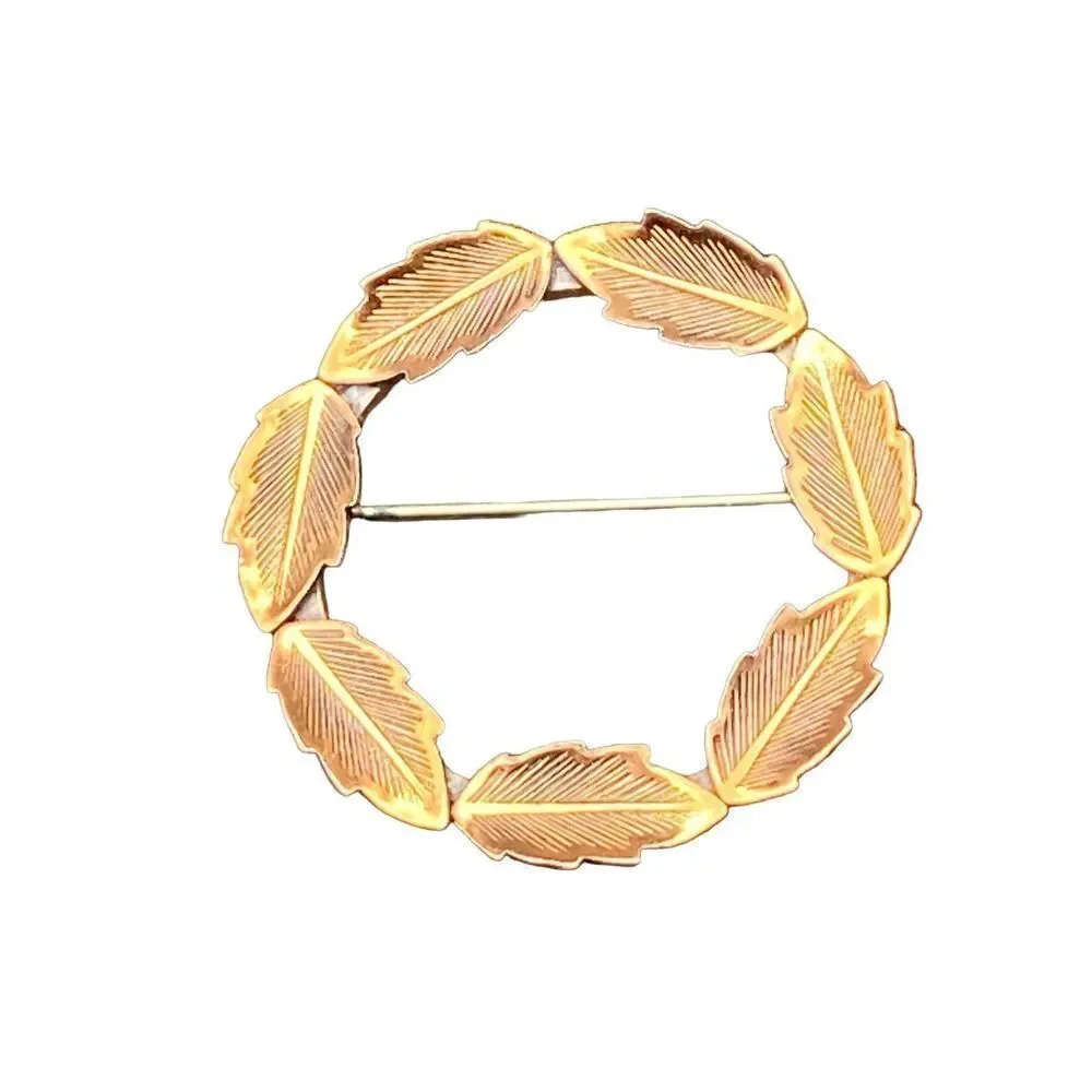Vintage Bell Copper Solid Copper Leaf Wreath Lapel Hat Tie Pin Brooch